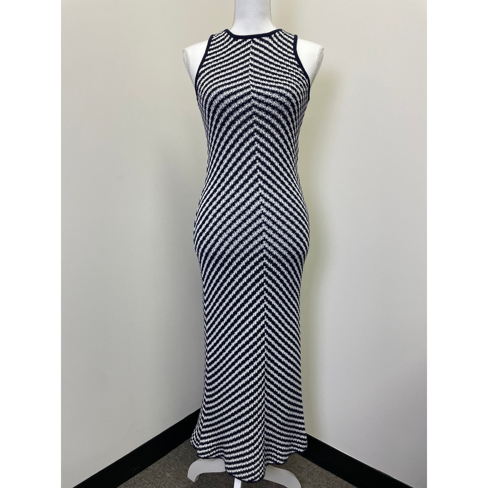House of Harlow 1960 Navy White Sheath Knit Maxi Dress S  Cotton